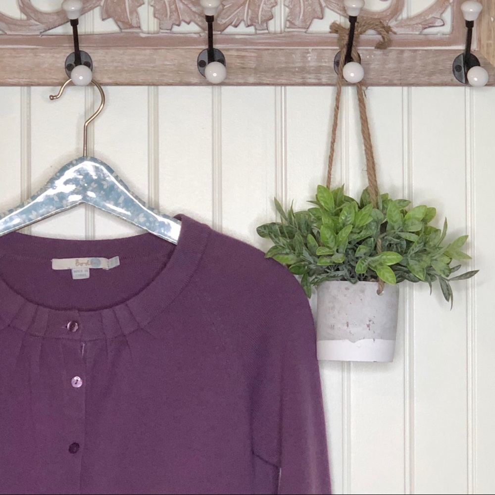 Boden Purple Cashmere Cropped Sweater Cardigan 10